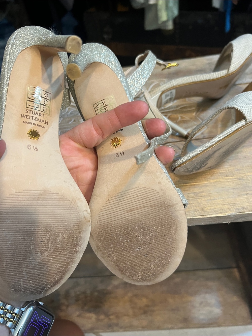 LOT Stuart Weitzman Platino Heels Sandals Gold 6.5 PLUS BONUS Pair Schutz 6.5 - Picture 10 of 15